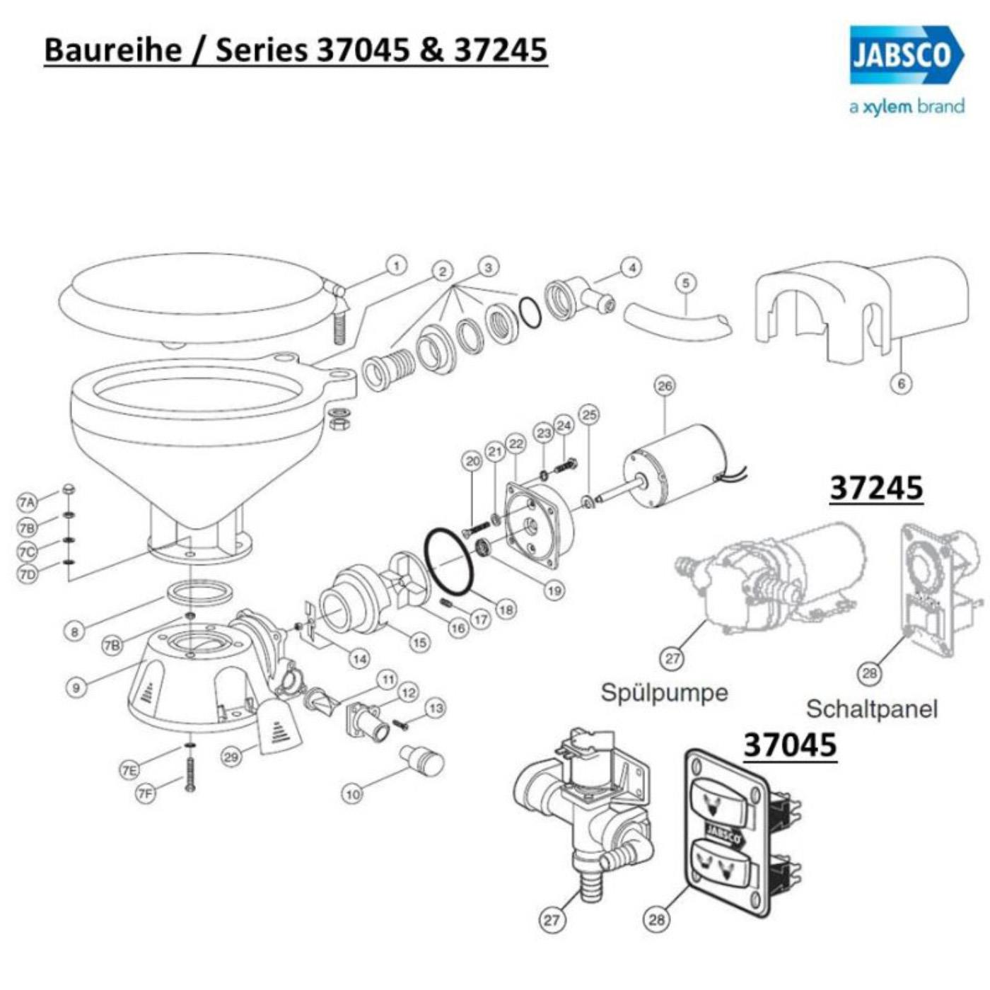 Jabsco 29098-1000 Scharnierersatz für Kompakttoiletten ab Baujahr 1986