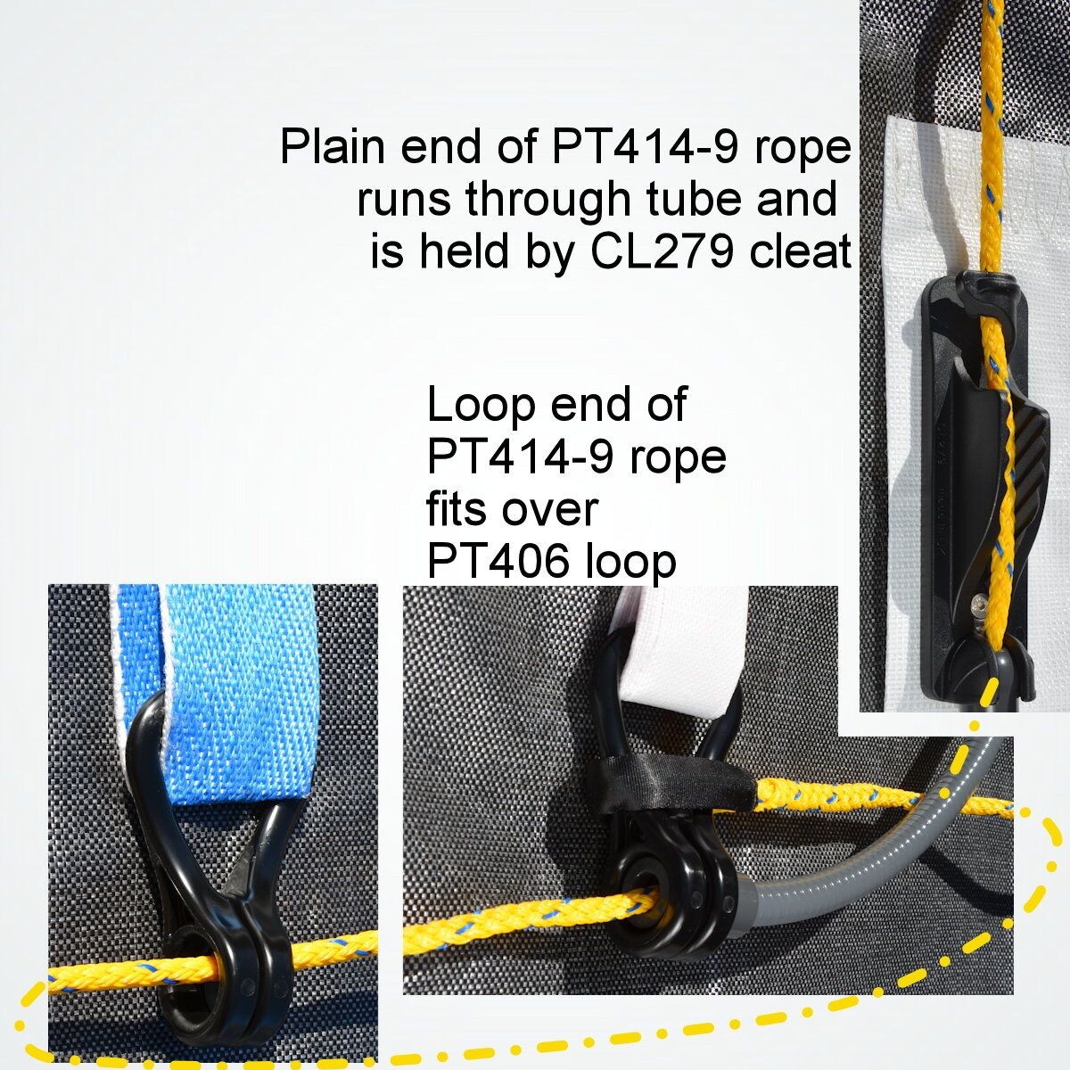 Rope assembly yellow 10mm, 10m with loop for recycling bag