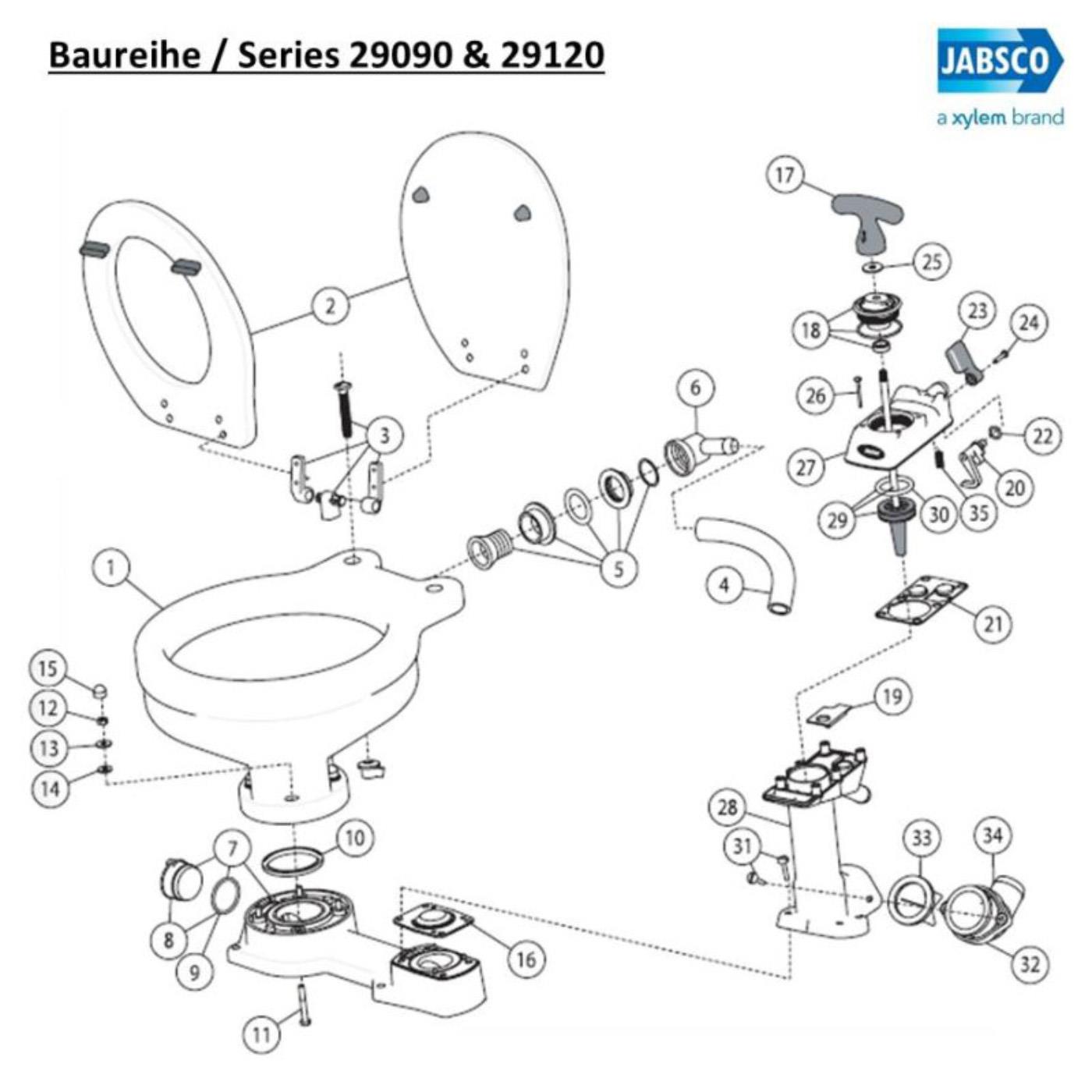 Jabsco 29098-1000 Scharnierersatz für Kompakttoiletten ab Baujahr 1986