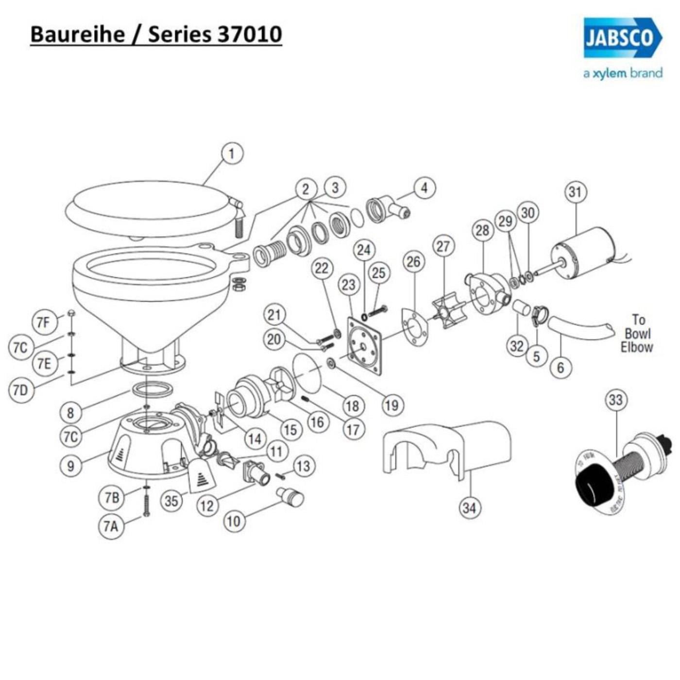 Jabsco 29098-1000 Scharnierersatz für Kompakttoiletten ab Baujahr 1986