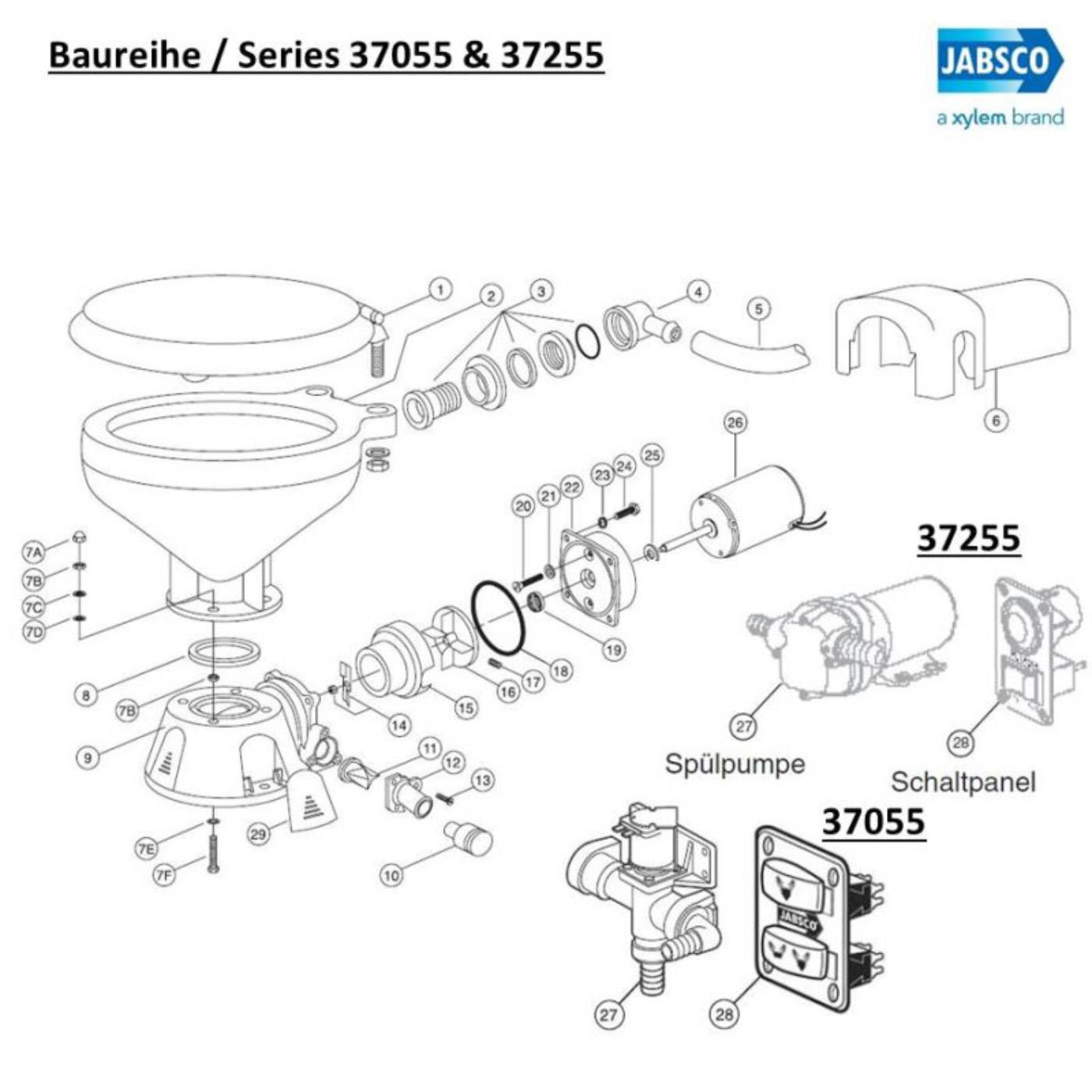 Jabsco 29098-1000 Scharnierersatz für Kompakttoiletten ab Baujahr 1986